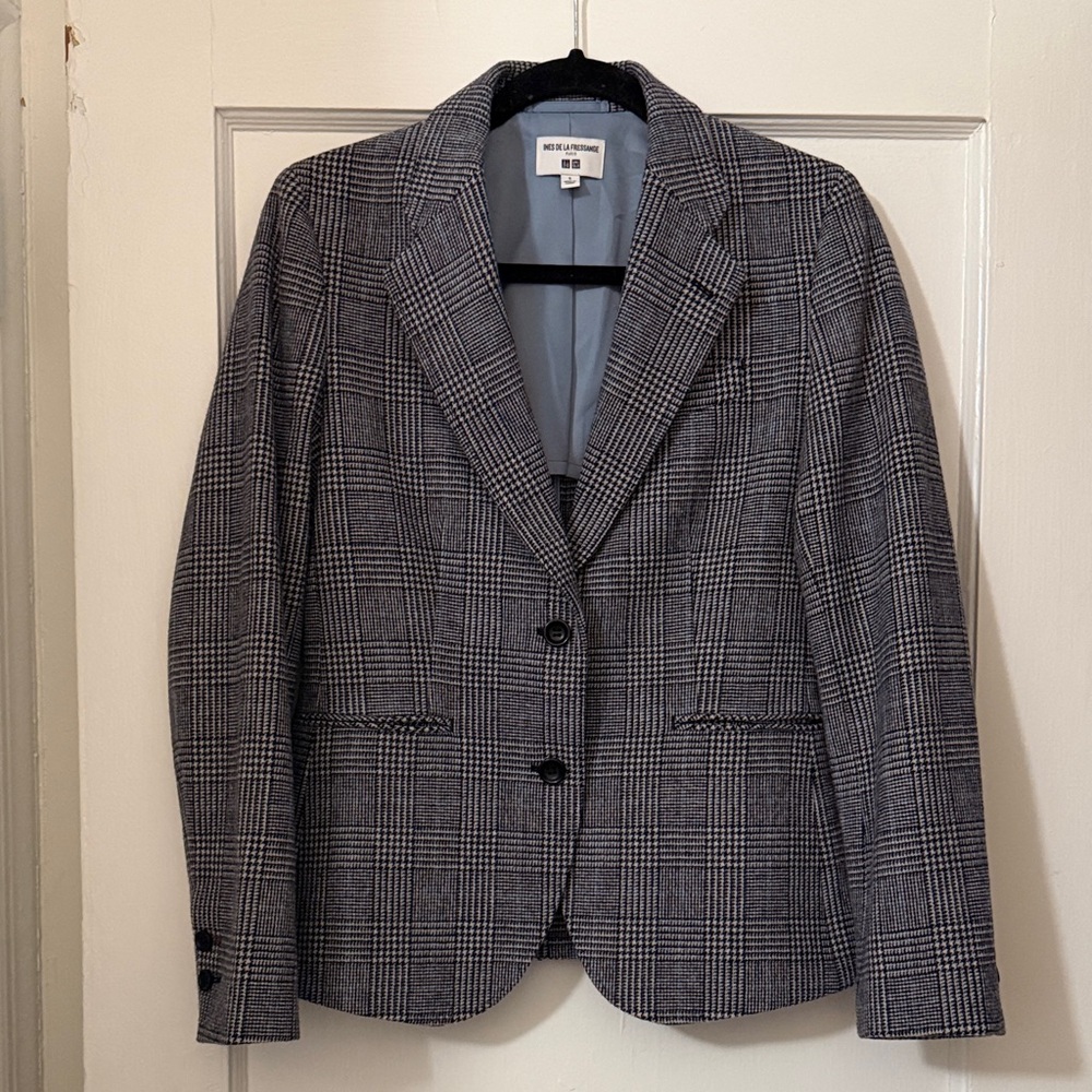Uniqlo Ines de la Fressange Plaid Tailored Blazer in Black & Light Blue